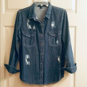 NEW LOOK ladies distressed denim shirt.  Size - M